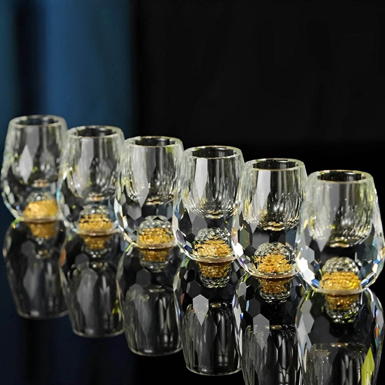 Copo Diamante Luxo com Fundo Duplo e Lascas Douradas para Baijiu, Licor, Cachaça, Tequila e Shots | Haustter
