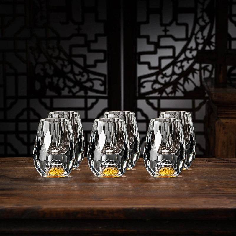 Copo Diamante Luxo com Fundo Duplo e Lascas Douradas para Baijiu, Licor, Cachaça, Tequila e Shots | Haustter