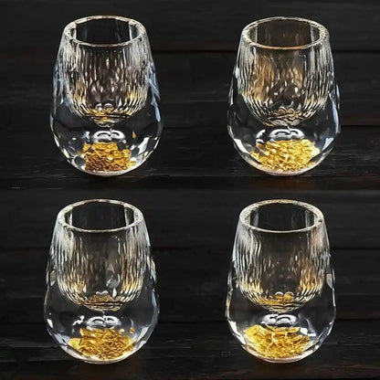 Copo Diamante Luxo com Fundo Duplo e Lascas Douradas para Baijiu, Licor, Cachaça, Tequila e Shots | Haustter